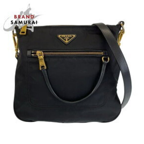 Prada Tessuto triangular logo plate black Nylon leather shoulder bag messenger - Picture 1 of 10